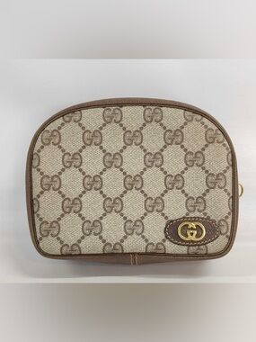 Gucci Beige Canvas and Brown GG Pouch Vintage